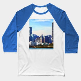 Chicago IL - Chicago Skyline and Navy Pier Baseball T-Shirt